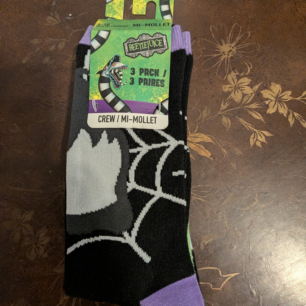 MAD Engine Beetlejuice Crew Socks - Black, Gray, and Purple